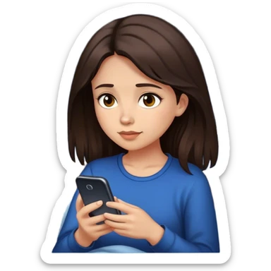 Una chica de cabello café oscuro viendo su teléfono en la noche sticker