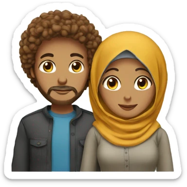 Woman wear hijab with her husband curly hairs sticker