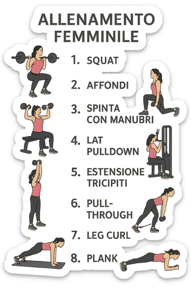 Scheda da palestra su sfondo isolato senza sfondo in italiano specifica per allenamento al femminile sticker