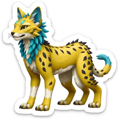Colorful tropical edgy Lynx-Trico-Sergal-Wolf-Vernid-Fakémon-Pokémon-creature (full body) sticker