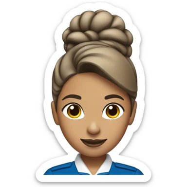 Brown tan skin flight attendant with hair in a bun blue uniform sticker