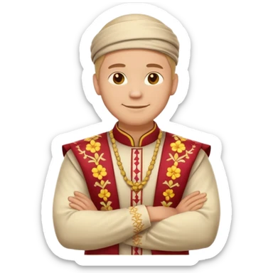 fullbody Pharisee, arms crossed, smiling gently, traditional clothing, standing, emoji style sticker