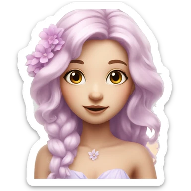 Beautiful, flower fairy, white long, light pink hair, big wings, fair skin, light violet eyes  sticker