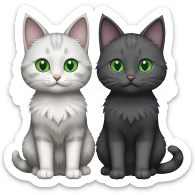 2 different coloured grey cats including one dark grey and white cat and one completely solid dark grey cat with green eyes and only white paws sticker