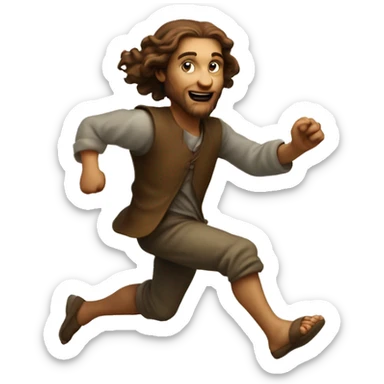 Young Leonardo Da Vinci running, with a large stride and arms outstretched sticker