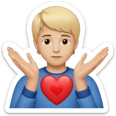 Un garçon blond aux yeux marrons de 13 ans qui tient avec ses mains un L avec des cœurs autour de son visage sticker