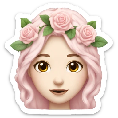 soft pastel pink girl with flower crown and roses white pale skin  sticker