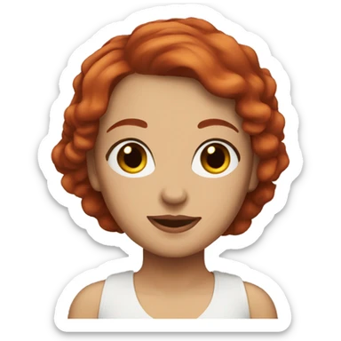 A short-haired woman with red hair, with brown eyes, with regdoll sticker