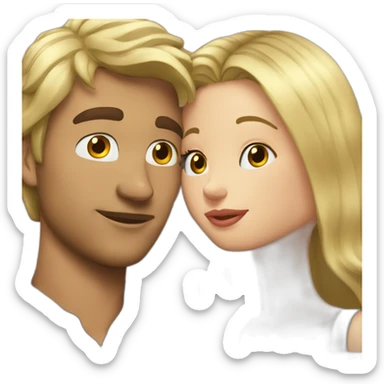 blond guy kissing brunette girl on the cheek sticker
