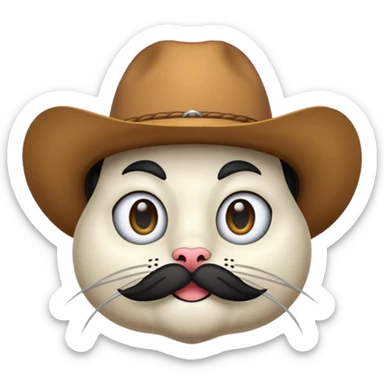 combine the cowboy empjis with a bclack cat emoji and make it have a black thick moustache over the cat wiskers sticker