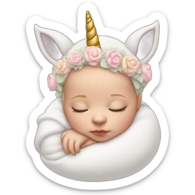 Sleeping white Newborn with unicorn headband sticker