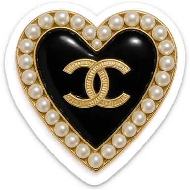  only the elegant heart with pearls and gold Chanel logo,  with no background. black pink,  sticker