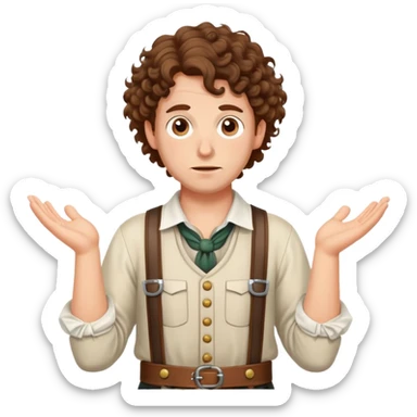 German person with brown curly hair in typical Bavarian clothing (lederhosen) shrugging and looking lost sticker