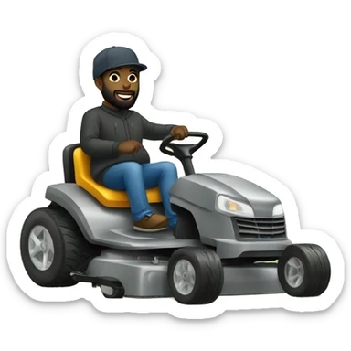 black man with a beard and a winter hat sitting on a lawn mower sticker