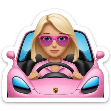 Pink porsche taycan with blonde with blue eyes driving it sticker