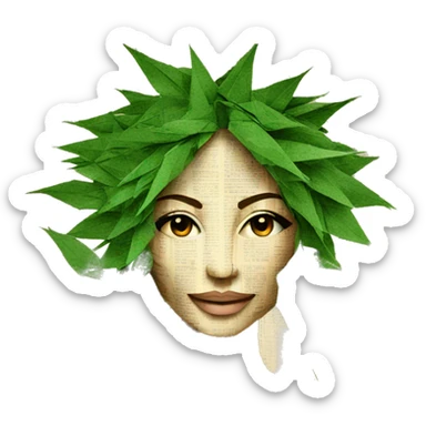  Hemp 420 lady face made of 420 origami newspaper roses hemp leaves lantern fairy lights burning paper and hemp leaves in hair  sticker