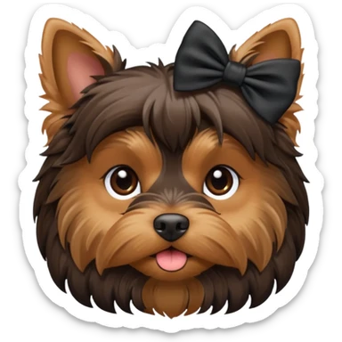 a little dar brown Yorkshire Terrier face with a bow. sticker