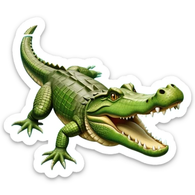 cinematic-crocodile-realistic-full-body-lounging-emoji,-massive-scaled-body-partially-submerged-in-shallow-water,-head-tilted-dramatically,-rough-green-and-brown-hide-textured-with-deep-ridges,-simplified-yet-realistic-focused-features,-highly-detailed,-glowing-with-an-almost-sarcastic-glow sticker