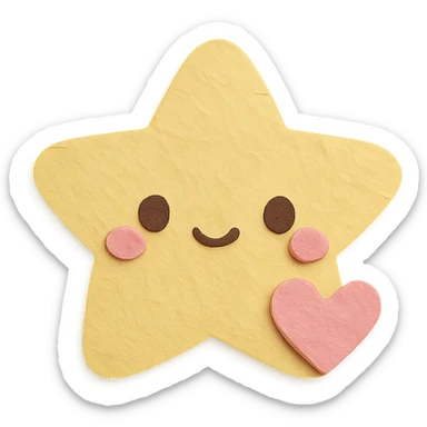 Cute pastel yellow star with a tiny pastel heart, no limbs, full body, transparent background, kawaii paper craft style. sticker