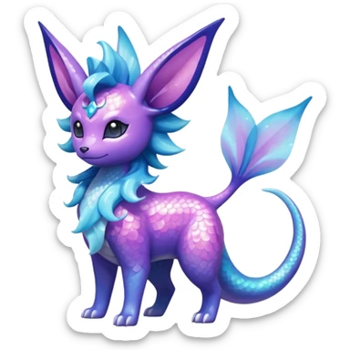 Magical scaley blue-cyan-indigo-purple-violet-pink-gradients nebula shiny glittery Suicune-Vaporeon-Primarina-Amaura-Pokémon-Fakémon-fusion, full body sticker