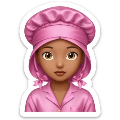 Caramel skin girl with pink silk bonnet on and pink silk pajamas  sticker
