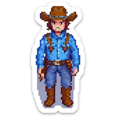 retro vibrant colored cowboy, pixel art style sticker