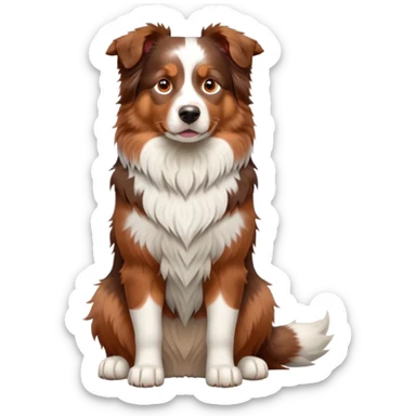 cinematic-[australian shepherd dog]-realistic-full-body-sitting-emoji,-tail-resting-loosely-beside-its-paws,-head-tilted-dramatically,-scruffy-[red merle]-fur,-simplified-yet-realistic-focused-features,-highly-detailed,-glowing-with-an-almost-sarcastic-glow sticker