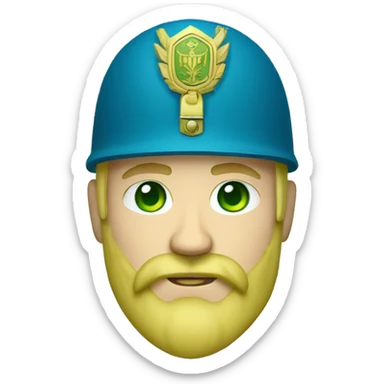 ukrainian military blonde man with a beard with green eyes with blue viking paint on the face  sticker