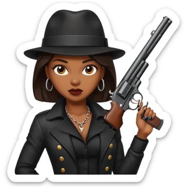 A sexy black female gangster with a gun sticker