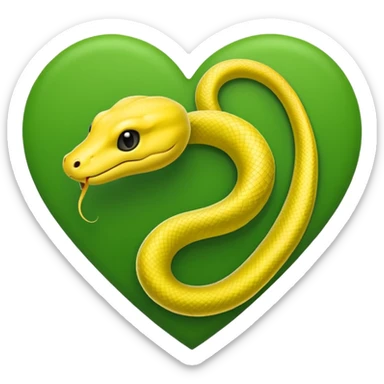 A moon within a green heart silhouetting a cute little yellow snake sticker