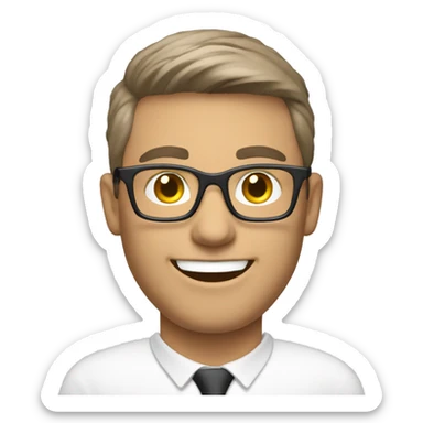 white male sales call agent wearing opticals smilling sticker