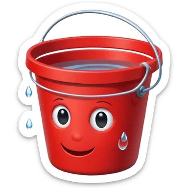 clean red bucket with holes in the side sitting on puddle of water sticker