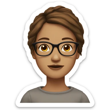 girl layered medium length brown hair short thin brown eyes with glasses and hoops sticker