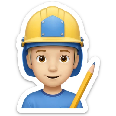 Kid with a blue helmet,has a pencil in his nose and has a yelliw shirt sticker