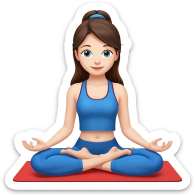 Brunette long hair and blue blue eyes yoga beautiful girl in bright red  clothes sitting on a yoga mat sticker