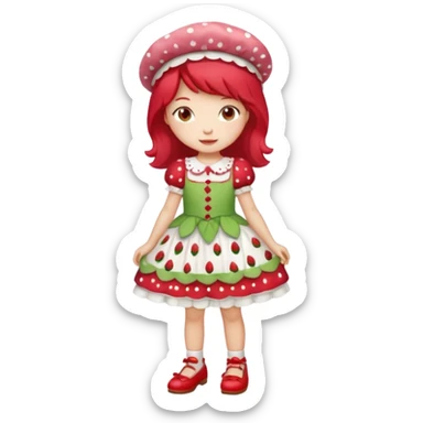 pretty and cute modern day strawberry shortcake full body with red shoes emoji sticker