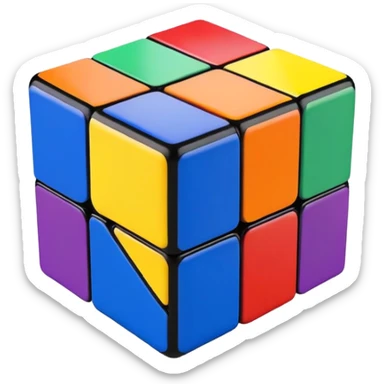 A 3x3 Rubik's Cube with rainbow colors: purple, blue, green, yellow, orange, red, minimalist iOS emoji style sticker