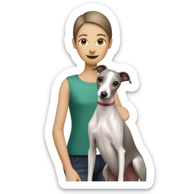 Italian Greyhound standing next to a girl with a short white haircut sticker