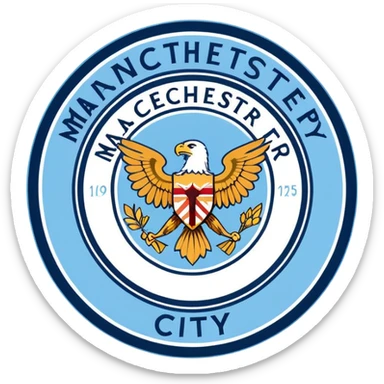 Manchester City soccer team logo, sky blue circular emblem with eagle sticker