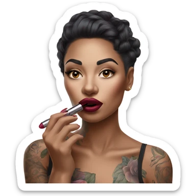 Hyper Realistic Beautiful lightly tattooed woman applying her lipstick  sticker