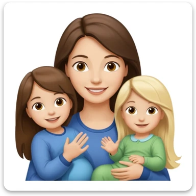 Brunette lady with toddler little girl with long brown hair and 1 year old boy with blonde hair sticker