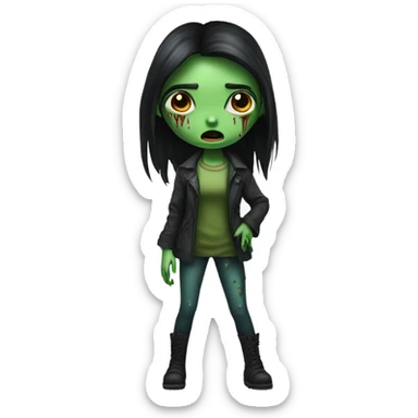 JUST ONE BRUNETTE zombie girl in horror green skin and long black hair sticker
