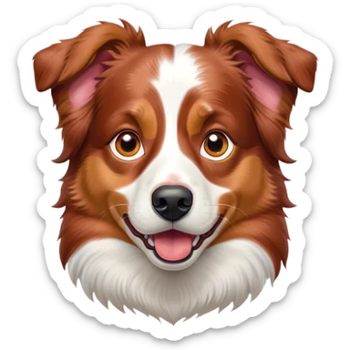 Cinematic Comical Red Merle Australian Shepherd Portrait Emoji, Head tilted dramatically with an exaggeratedly shocked or offended expression, short red merle fur with striking white accents, wide, expressive amber eyes filled with exaggerated disbelief, Simplified yet hilariously expressive features, highly detailed, glowing with a slightly sassy glow, high shine, dramatic yet playful, stylized with an air of attitude, bright and endearing, soft glowing outline, capturing the essence of a sassy and over-the-top pup, so meme-worthy it feels like it could side-eye its way into internet fame instantly! sticker