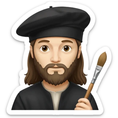 Leonardo da Vinci wear black beret hat, hold a brush sticker