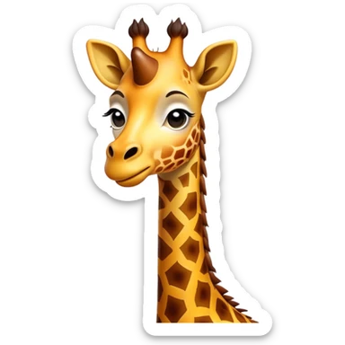 Cinematic Comical Giraffe Portrait Emoji, Head tilted dramatically with an exaggeratedly amused expression, featuring a striking, patterned Fur with playful patches and a long, quirky neck, wide, expressive eyes filled with playful disbelief, Simplified yet hilariously expressive features, highly detailed, glowing with a slightly sassy glow, high shine, dramatic yet playful, stylized with an air of cheeky mischief, bright and endearing, soft glowing outline, capturing the essence of a spirited and over-the-top giraffe, so meme-worthy it feels like it could tower its way into internet fame instantly! sticker