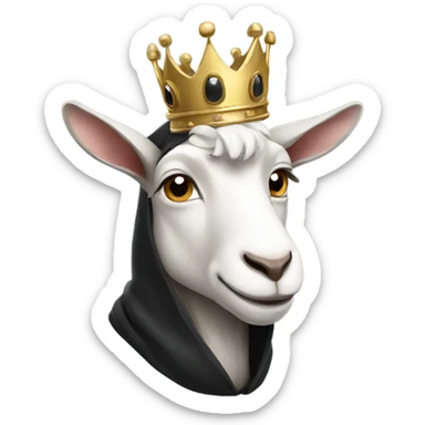 Goat wearing black hoodie and a royal crown sticker
