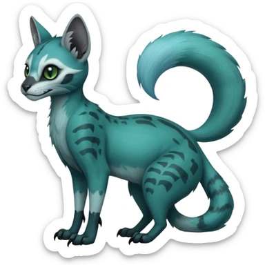 dark spooky foggy gloomy skeletal nightly skully zombie-like swampy ghostly greyish dull green-blue-turquoise spectral glorious divine exotic cute cool beautiful beautiful fantasy-caracal-civet-genet-sergal-vernid-Gryphon-Cacomistle-Trico-oncilla-animal-Fakémon-hybrid-fursona (full body) sticker
