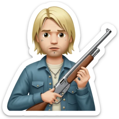 Kurt Cobain holds a double-barreled shotgun with the barrel in his mouth sticker