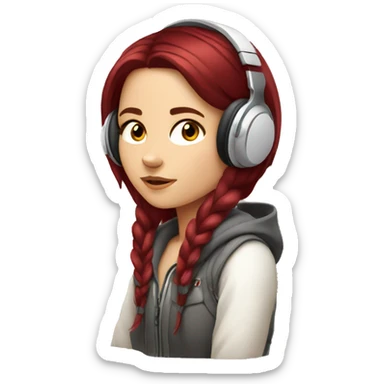 White Slavic girl with burgundy hair and brown eyes listening music in headphones  sticker