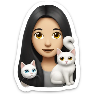 A girl with long dark hair and a white cat on her shoulder sticker